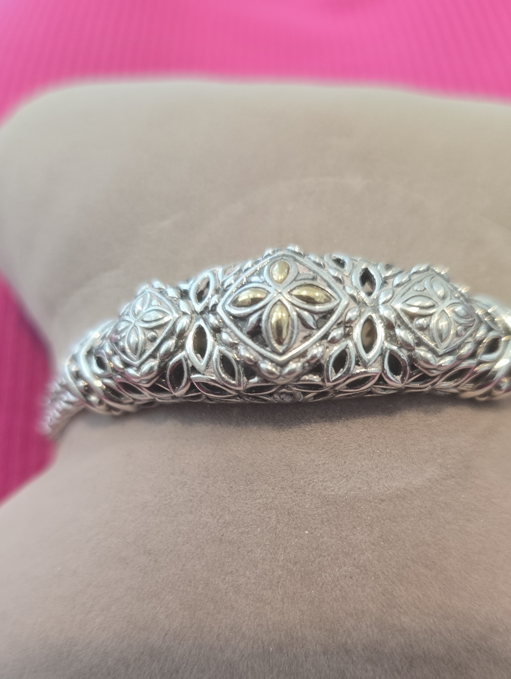 Vintage Angela Caputi John Hardy 925 Sterling Silver 14K Gold Accent Bracelet - Picture 2 of 10